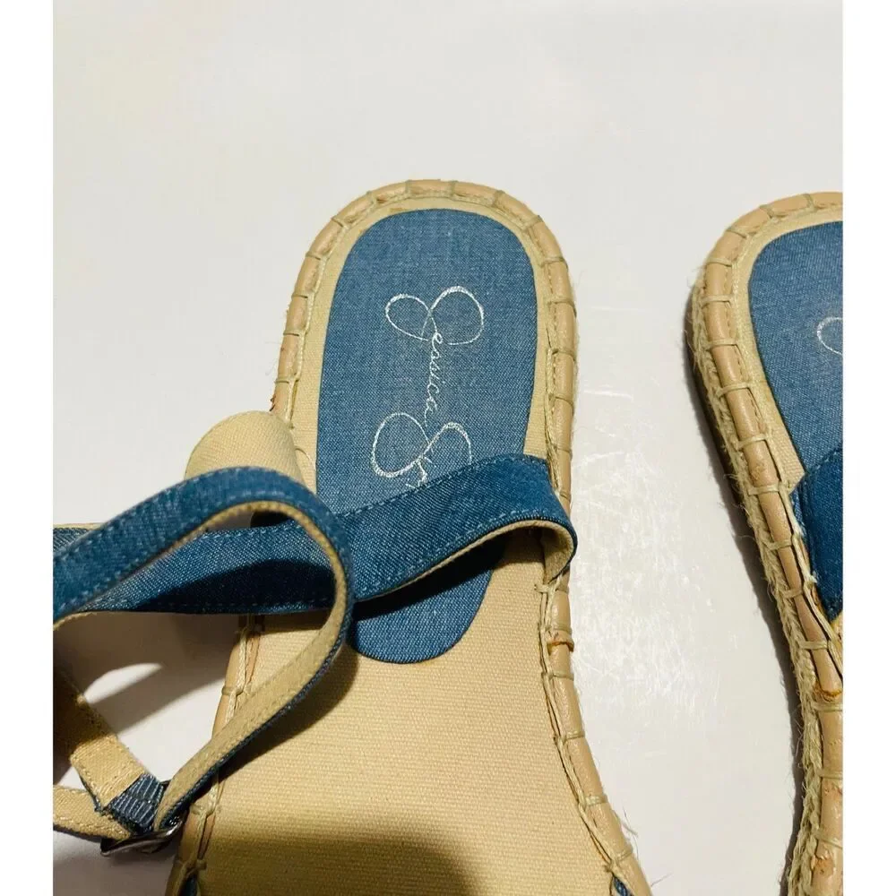 Jessica Simpson Espadrilles flat denim silver stars summer casual women's 9M